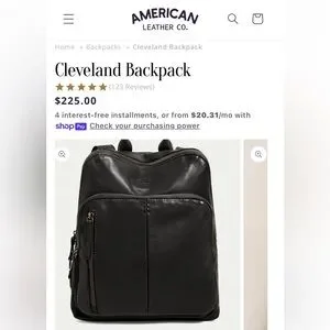 American Leather Co. Cleveland Genuine Leather Backpack Purse Bag Black American Leather Co 100% Genuine Leather Cleveland Backpack  main image 2